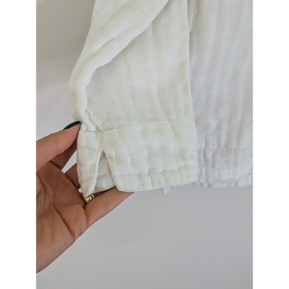 CP Shades 3/4 Sleeve White Linen Blend Blouse Top Hooded Gauzy Double Fabric S - Picture 5 of 7